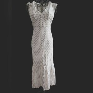 Monteau Los Angeles Empire Waist Maxi Dress Size XS Blue White Rayon Linen Blend